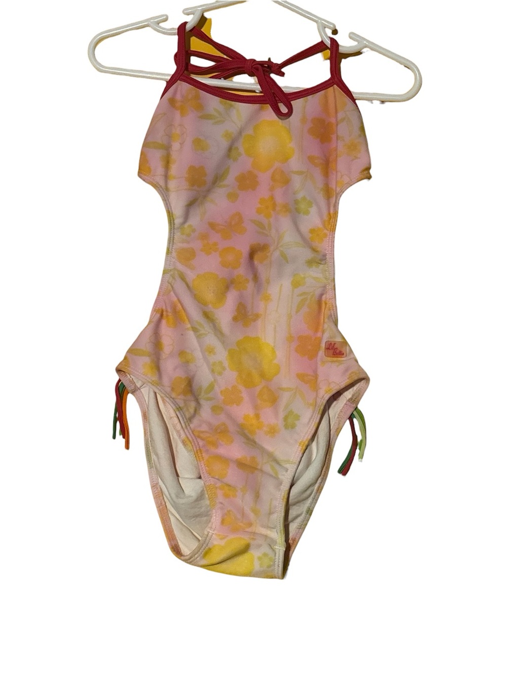 Kids Floral One-Piece Swimsuit in Pink and Yellow size 4